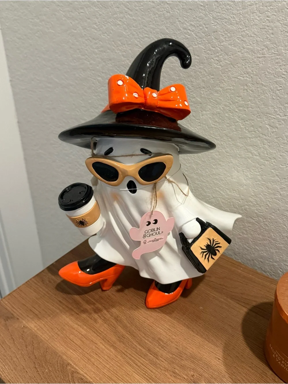 Halloween Goblin & Ghoul Ghost Figurine Halloween Decor - Orange & Black